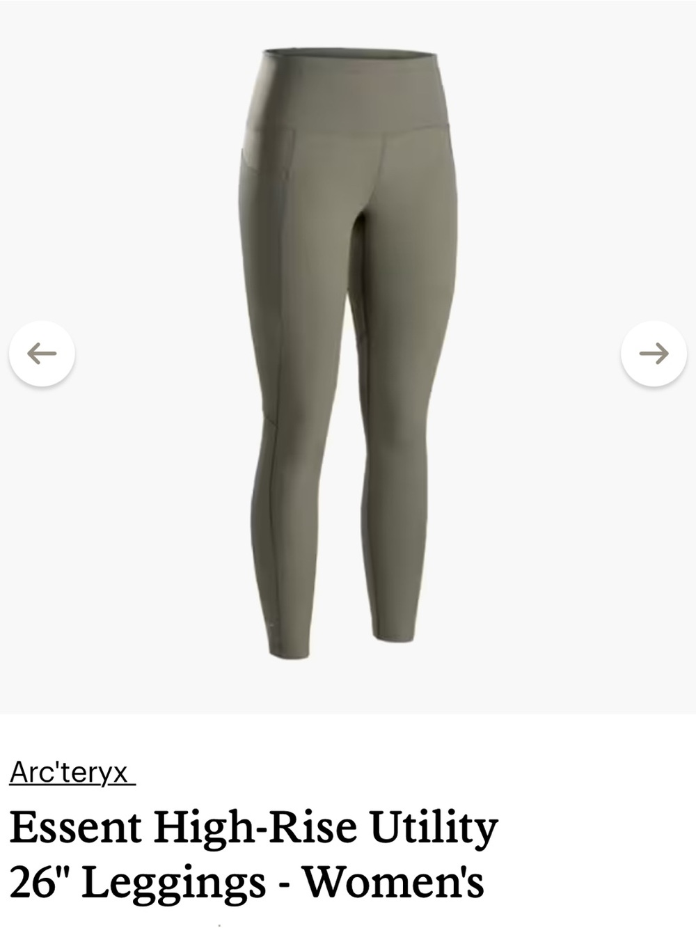Arc’teryx Olive High-Waist Essent Leggings with Pockets